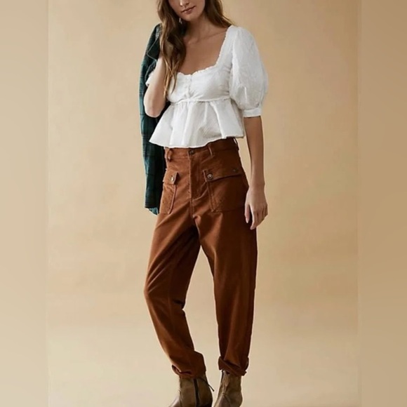 Free People Kyo Carpenter Corduroy Pants Olive size 2 - Picture 2 of 7